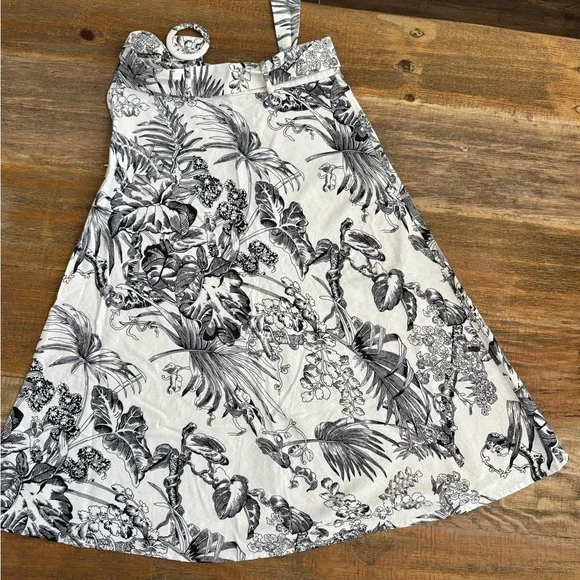 T Tahari Monochrome Botanical A-Line Linen Skirt Size 2 - Picture 9 of 10